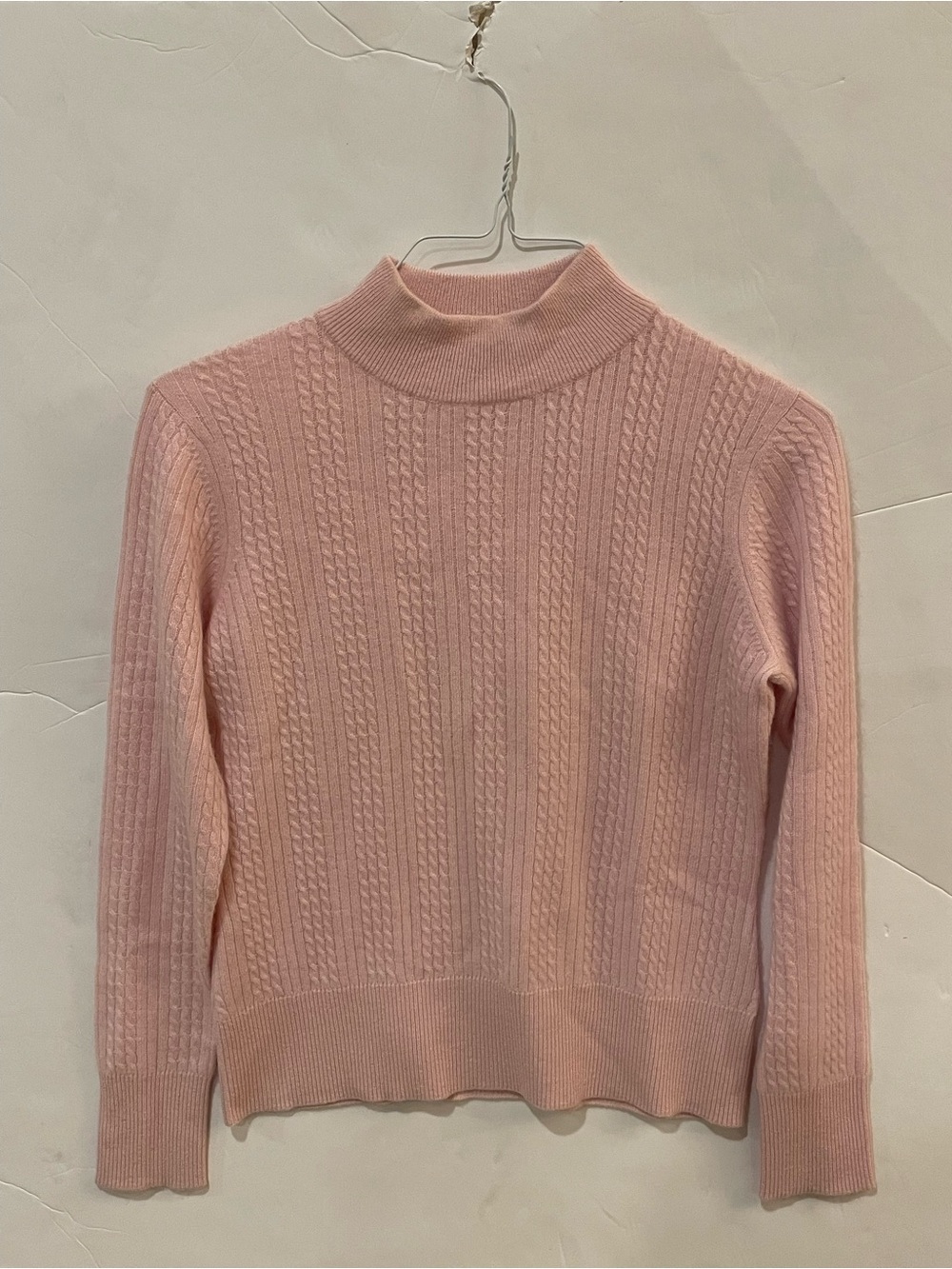 Investments 100% Cashmere Pink Cable Knit Mock Neck Sweater Size S